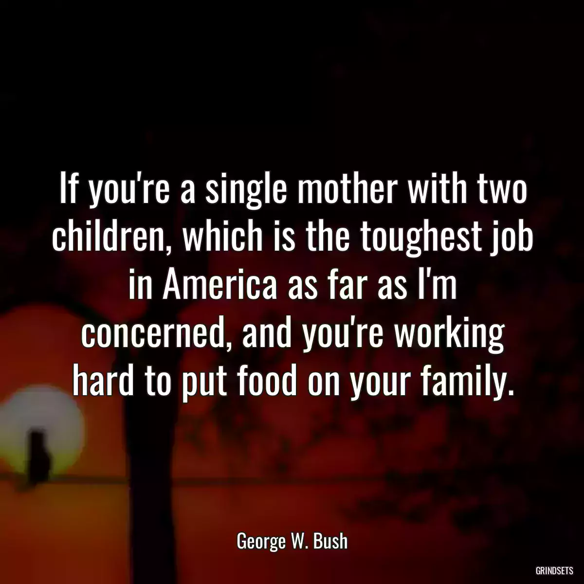 If you\'re a single mother with two children, which is the toughest job in America as far as I\'m concerned, and you\'re working hard to put food on your family.