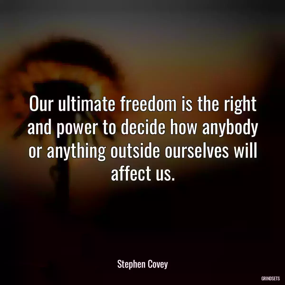 Our ultimate freedom is the right and power to decide how anybody or anything outside ourselves will affect us.