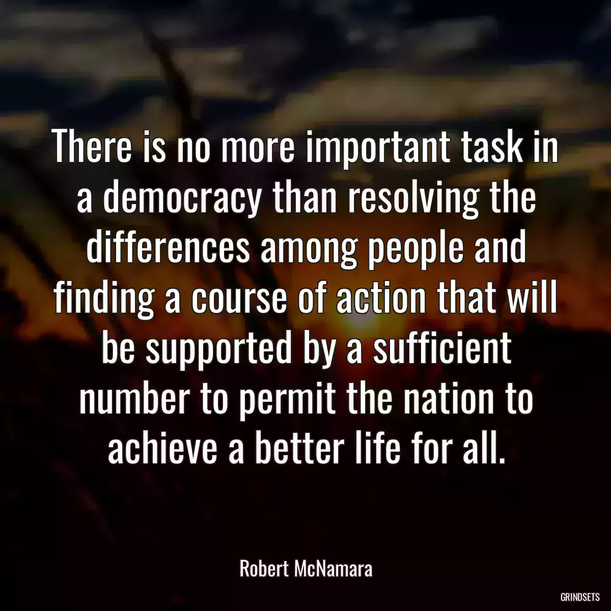 There is no more important task in a democracy than resolving the differences among people and finding a course of action that will be supported by a sufficient number to permit the nation to achieve a better life for all.