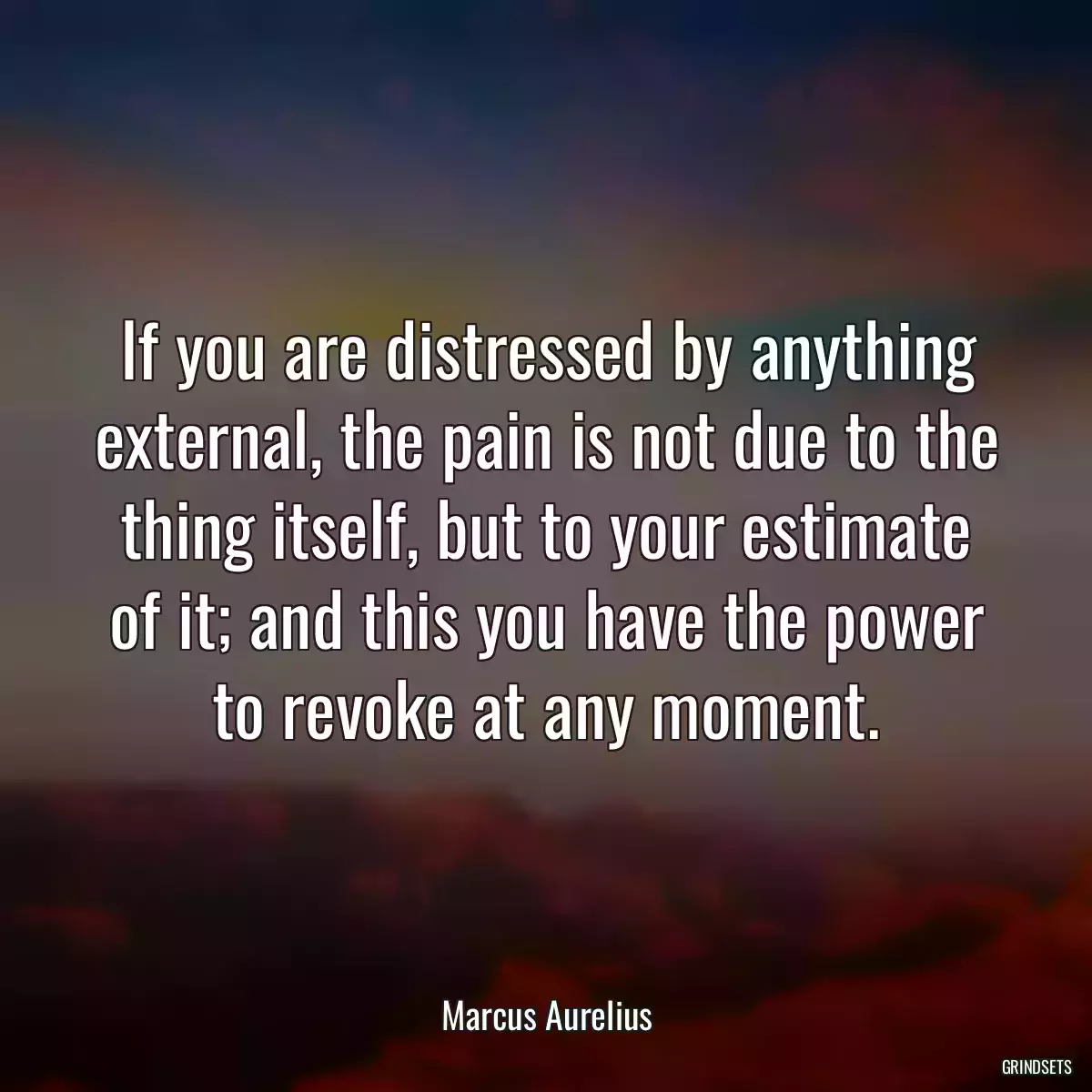 If you are distressed by anything external, the pain is not due to the thing itself, but to your estimate of it; and this you have the power to revoke at any moment.