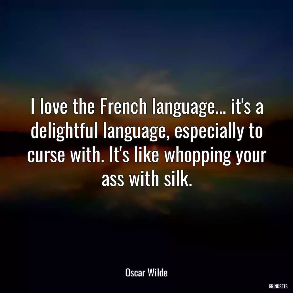 I love the French language... it\'s a delightful language, especially to curse with. It\'s like whopping your ass with silk.