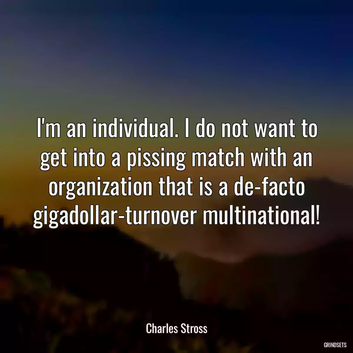 I\'m an individual. I do not want to get into a pissing match with an organization that is a de-facto gigadollar-turnover multinational!