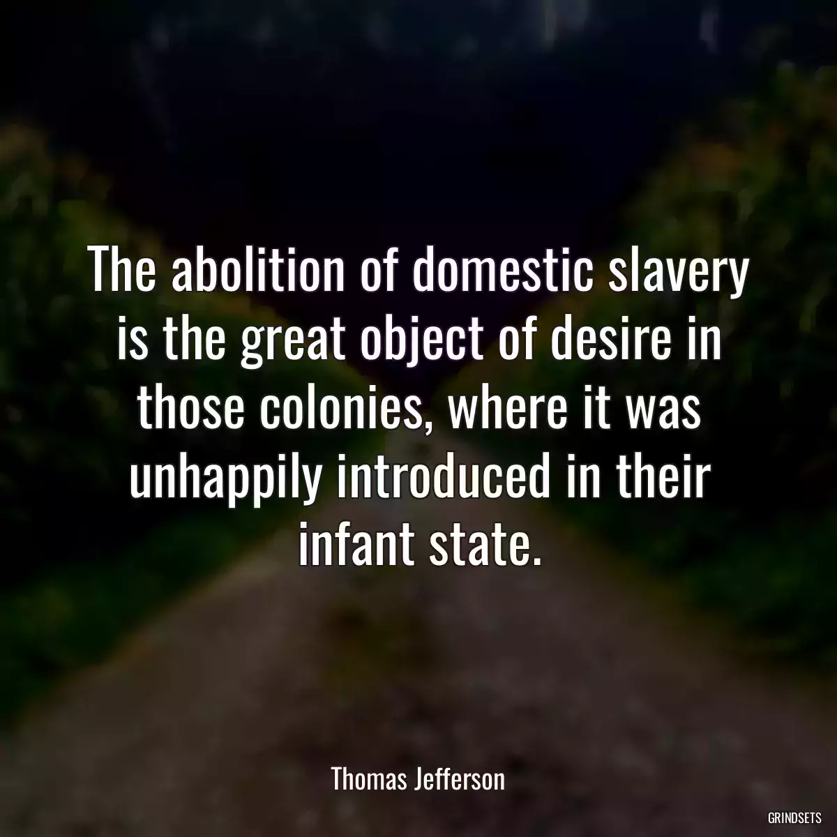 The abolition of domestic slavery is the great object of desire in those colonies, where it was unhappily introduced in their infant state.