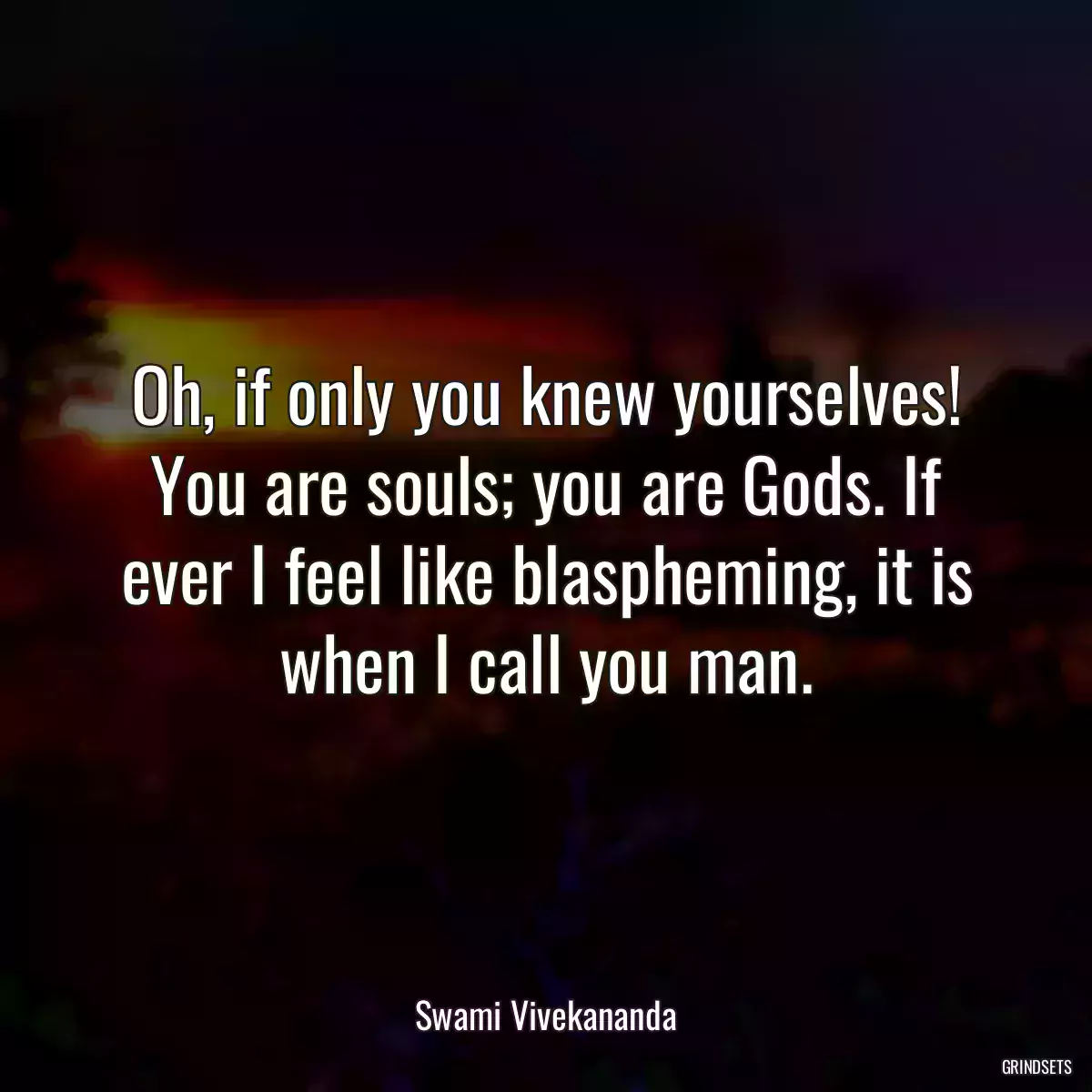 Oh, if only you knew yourselves! You are souls; you are Gods. If ever I feel like blaspheming, it is when I call you man.