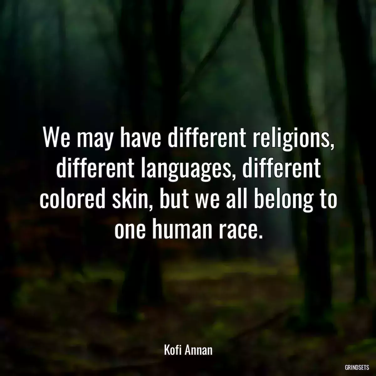 We may have different religions, different languages, different colored skin, but we all belong to one human race.