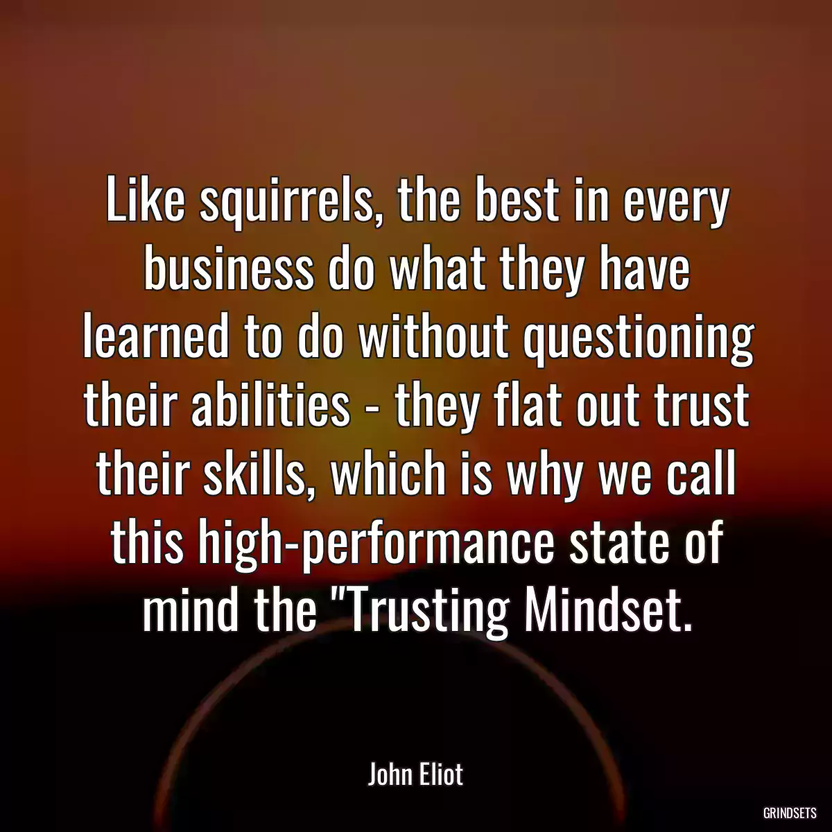 Like squirrels, the best in every business do what they have learned to do without questioning their abilities - they flat out trust their skills, which is why we call this high-performance state of mind the \