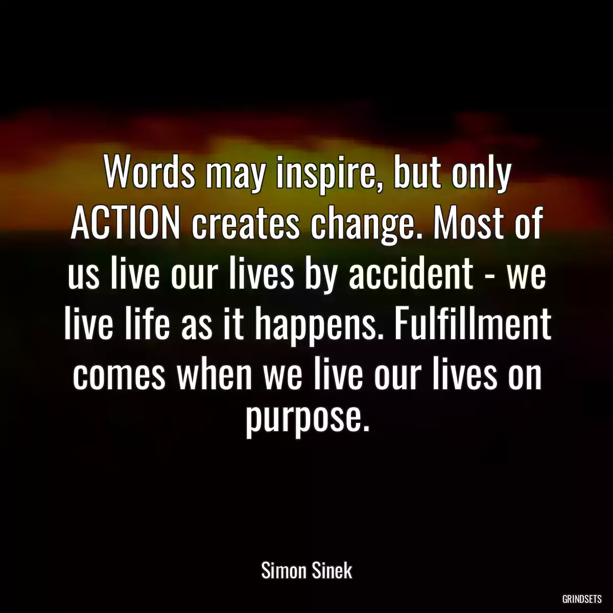 Words may inspire, but only ACTION creates change. Most of us live our lives by accident - we live life as it happens. Fulfillment comes when we live our lives on purpose.