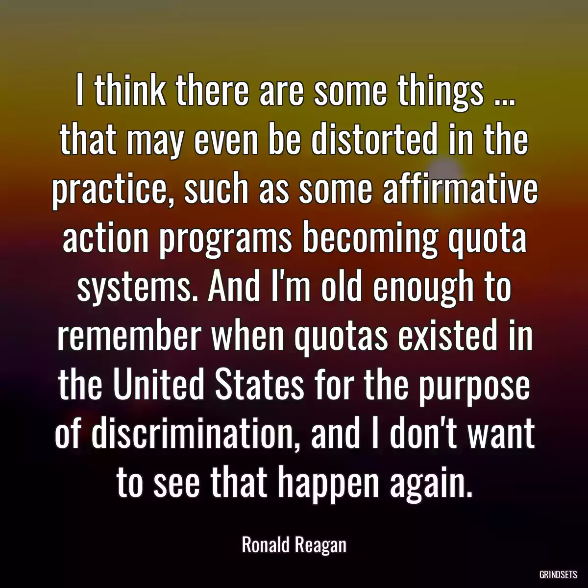 I think there are some things ... that may even be distorted in the practice, such as some affirmative action programs becoming quota systems. And I\'m old enough to remember when quotas existed in the United States for the purpose of discrimination, and I don\'t want to see that happen again.