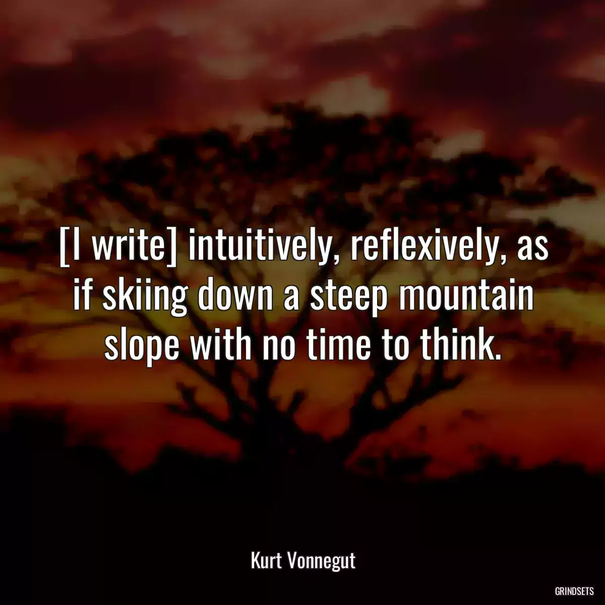 [I write] intuitively, reflexively, as if skiing down a steep mountain slope with no time to think.