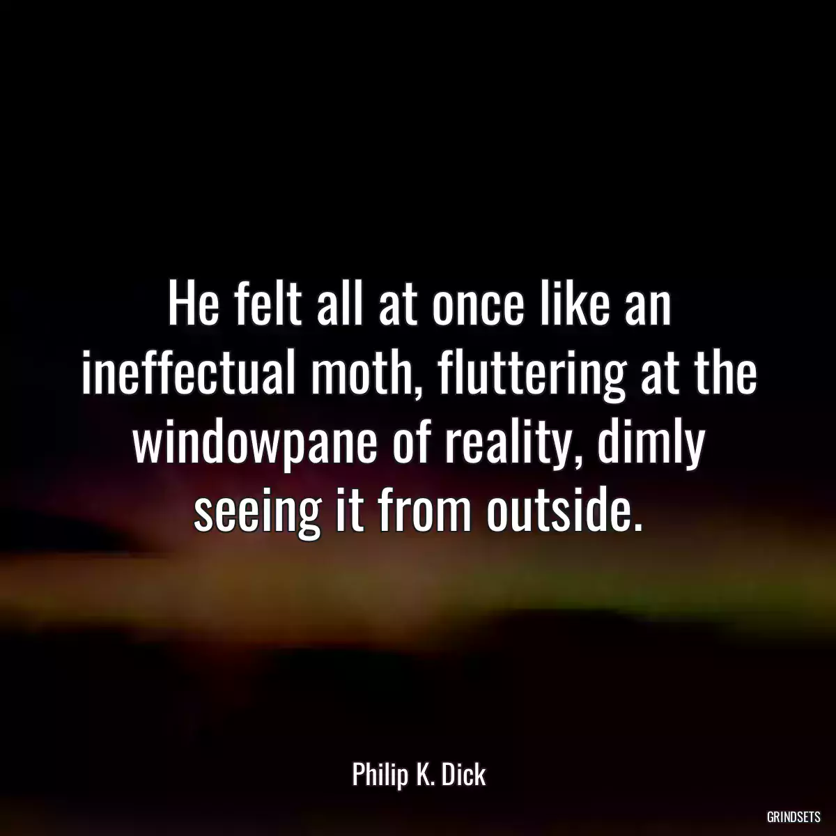 He felt all at once like an ineffectual moth, fluttering at the windowpane of reality, dimly seeing it from outside.