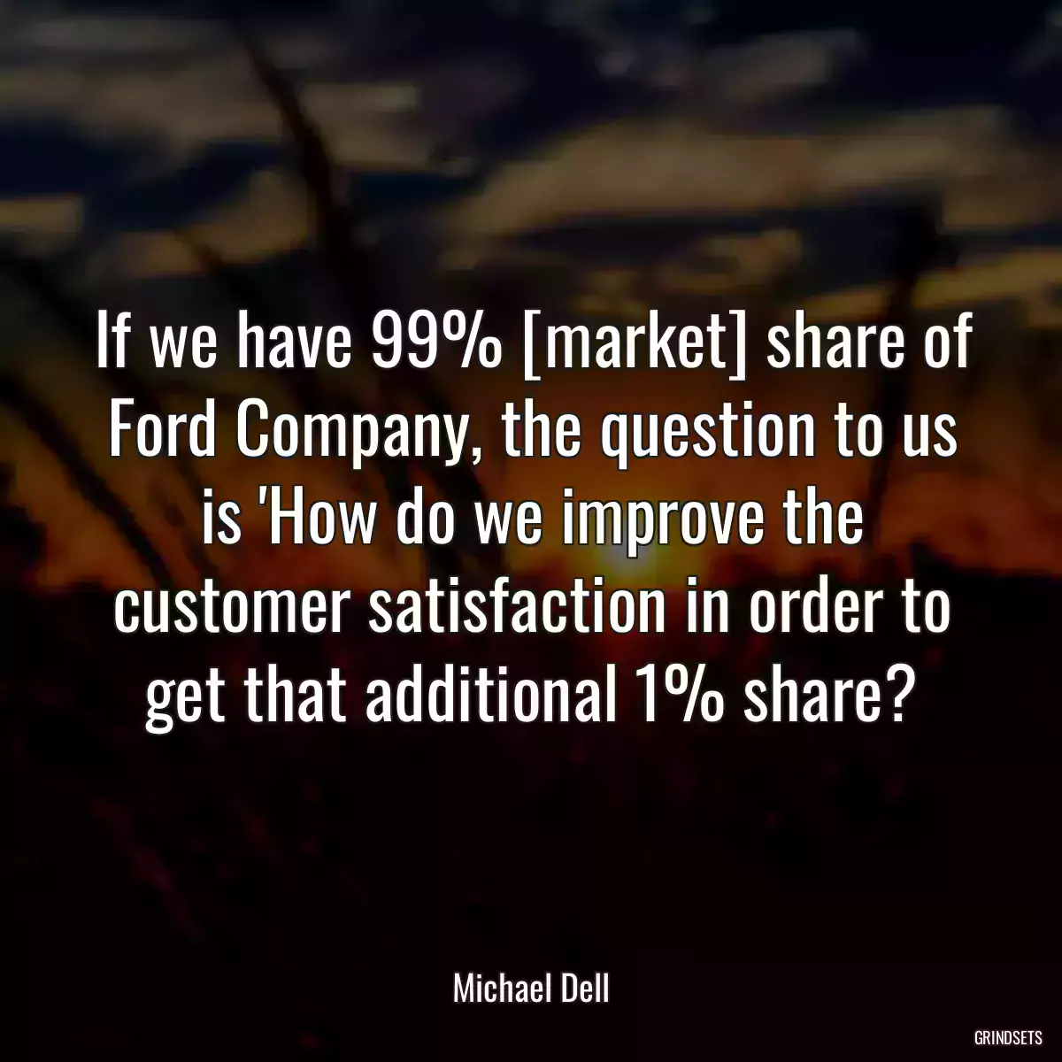 If we have 99% [market] share of Ford Company, the question to us is \'How do we improve the customer satisfaction in order to get that additional 1% share?