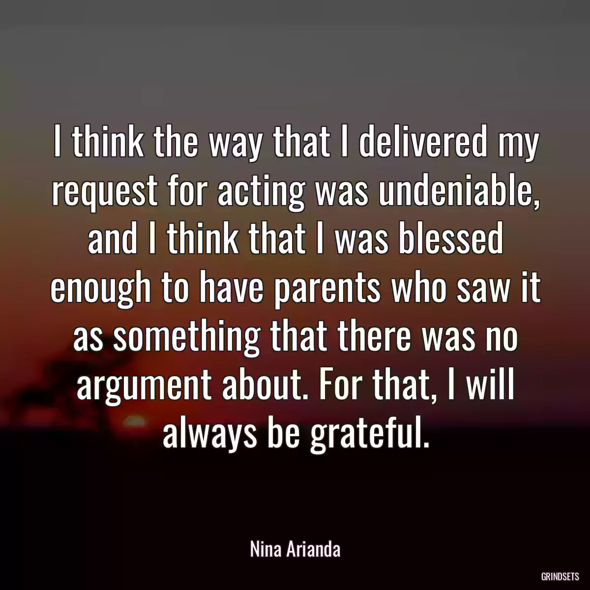 I think the way that I delivered my request for acting was undeniable, and I think that I was blessed enough to have parents who saw it as something that there was no argument about. For that, I will always be grateful.