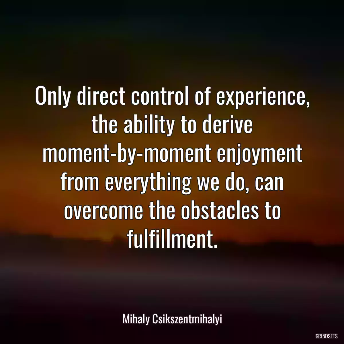 Only direct control of experience, the ability to derive moment-by-moment enjoyment from everything we do, can overcome the obstacles to fulfillment.