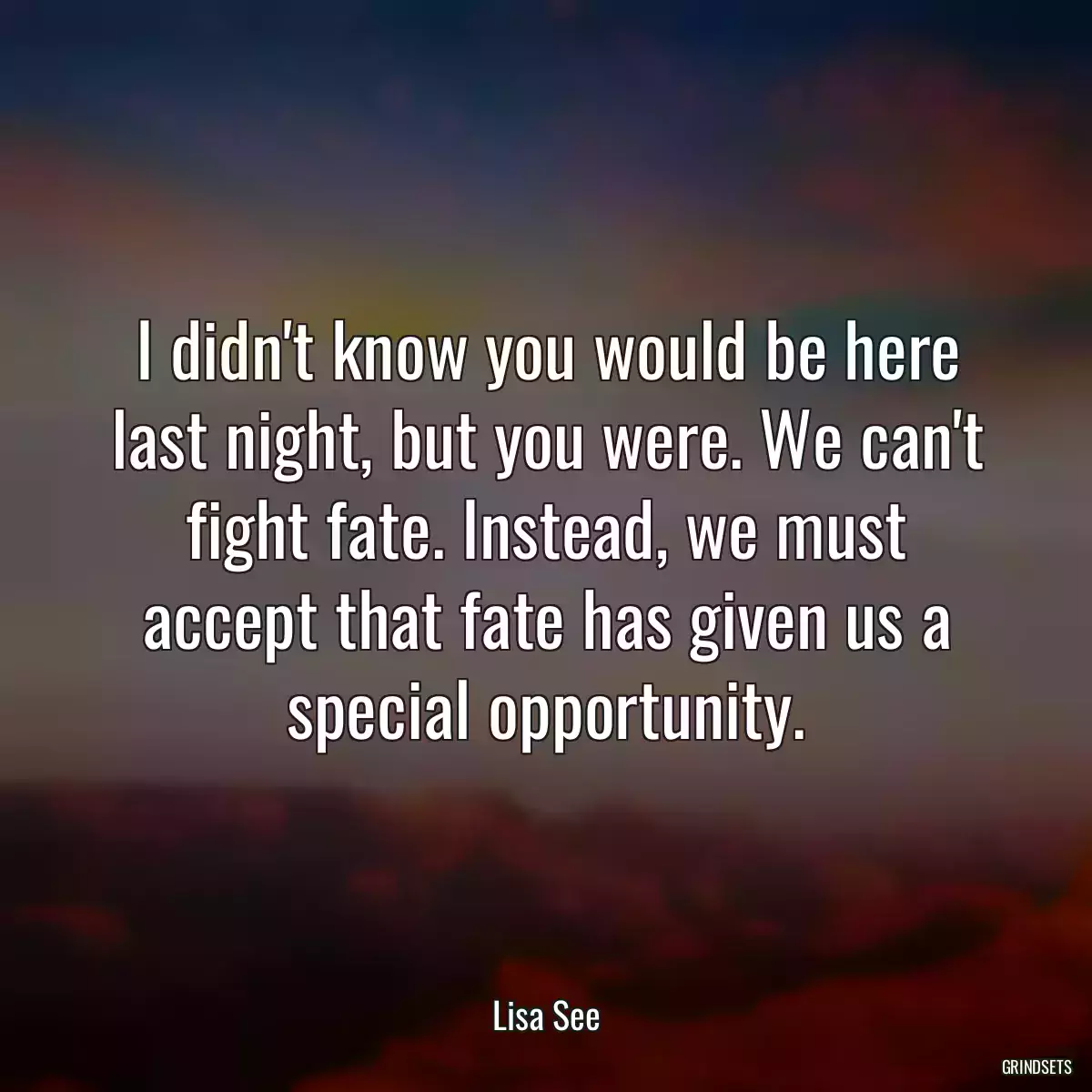 I didn\'t know you would be here last night, but you were. We can\'t fight fate. Instead, we must accept that fate has given us a special opportunity.