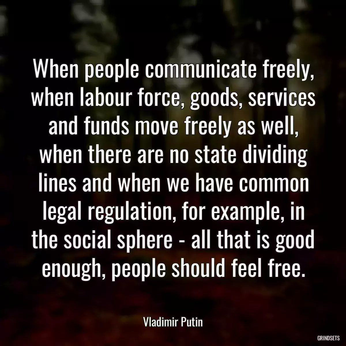 When people communicate freely, when labour force, goods, services and funds move freely as well, when there are no state dividing lines and when we have common legal regulation, for example, in the social sphere - all that is good enough, people should feel free.