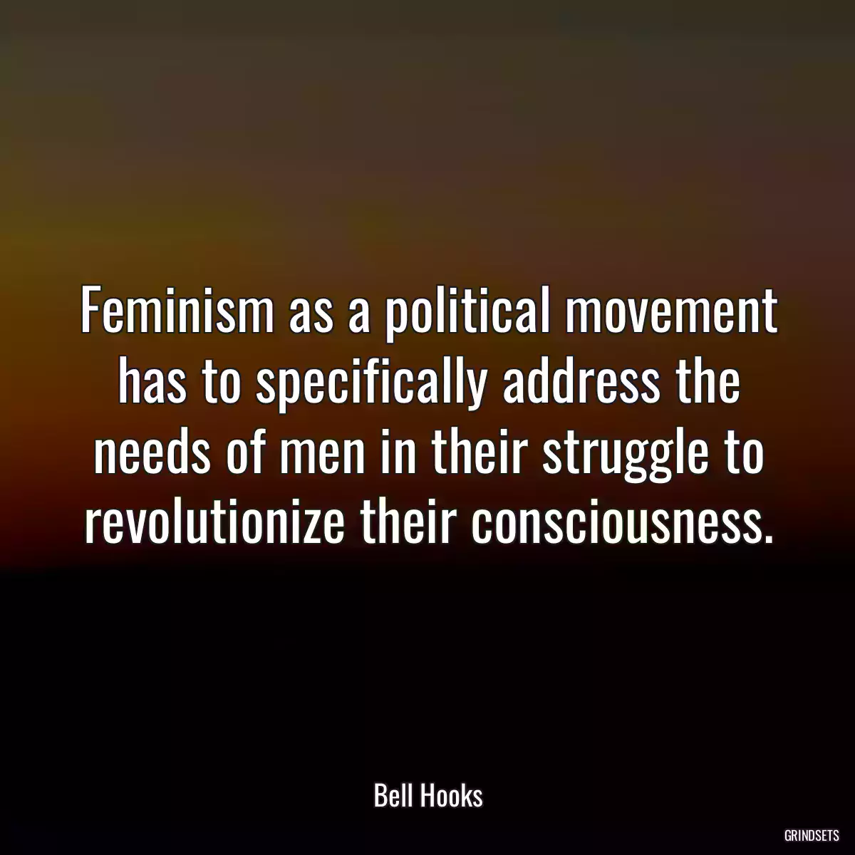 Feminism as a political movement has to specifically address the needs of men in their struggle to revolutionize their consciousness.