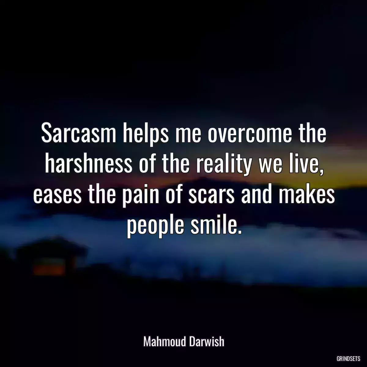 Sarcasm helps me overcome the harshness of the reality we live, eases the pain of scars and makes people smile.