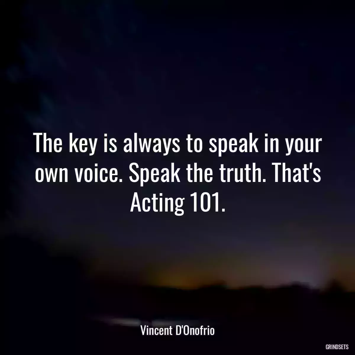 The key is always to speak in your own voice. Speak the truth. That\'s Acting 101.