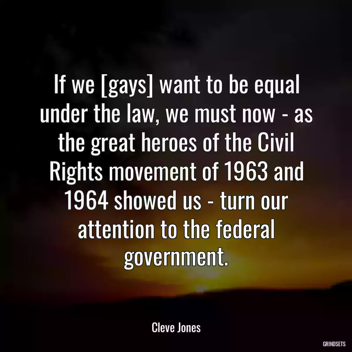 If we [gays] want to be equal under the law, we must now - as the great heroes of the Civil Rights movement of 1963 and 1964 showed us - turn our attention to the federal government.