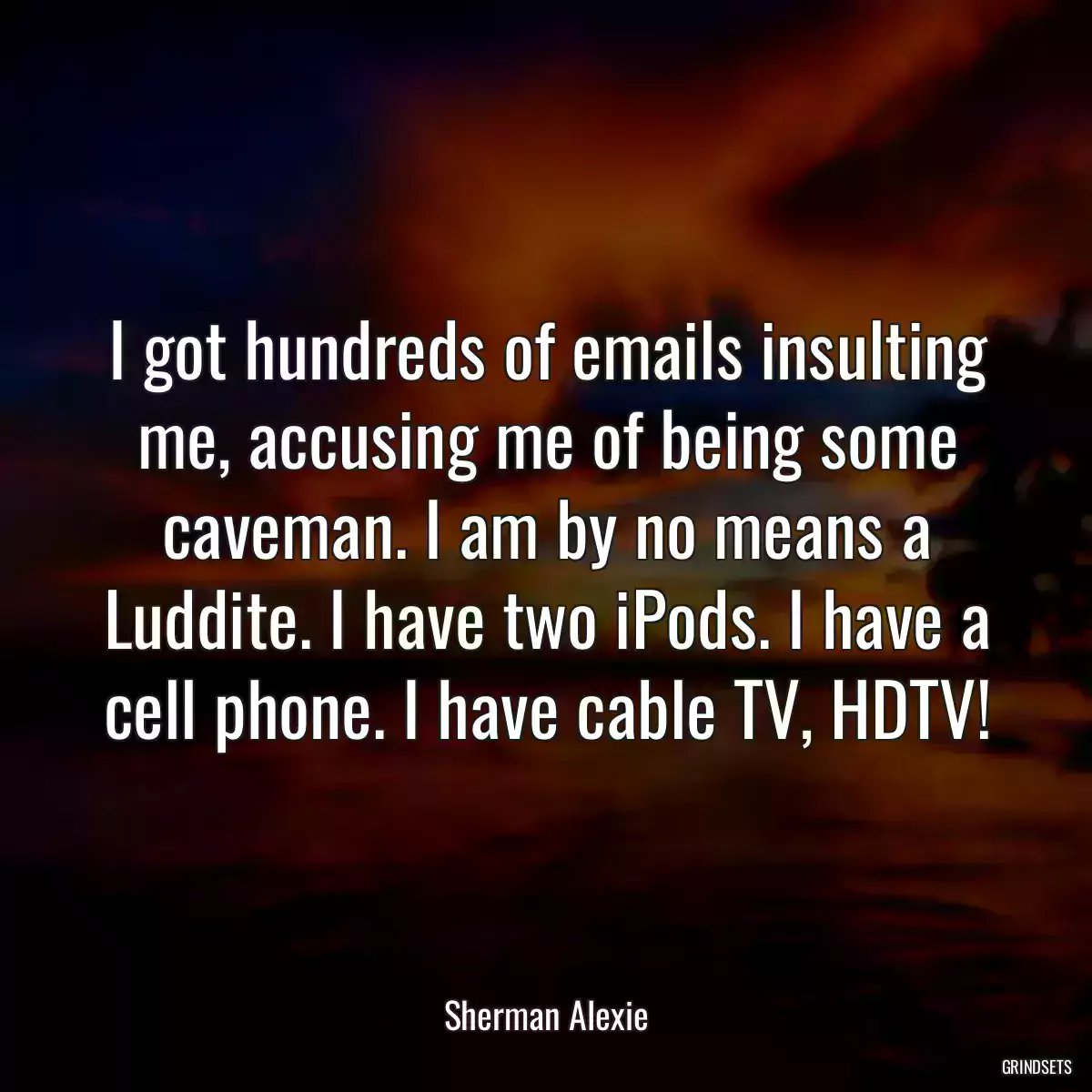 I got hundreds of emails insulting me, accusing me of being some caveman. I am by no means a Luddite. I have two iPods. I have a cell phone. I have cable TV, HDTV!