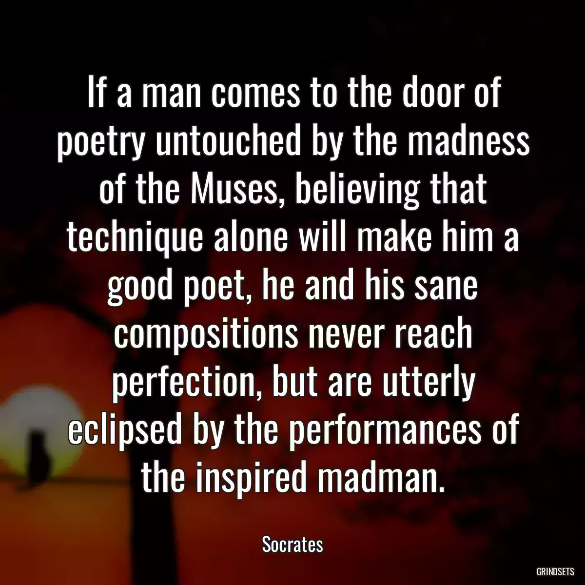 If a man comes to the door of poetry untouched by the madness of the Muses, believing that technique alone will make him a good poet, he and his sane compositions never reach perfection, but are utterly eclipsed by the performances of the inspired madman.