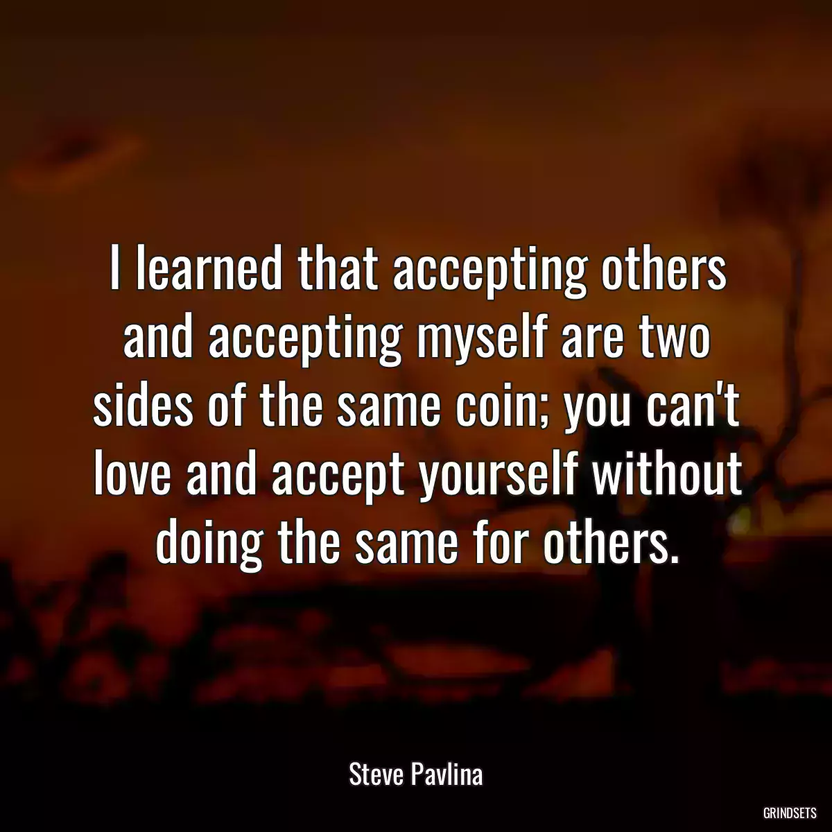 I learned that accepting others and accepting myself are two sides of the same coin; you can\'t love and accept yourself without doing the same for others.