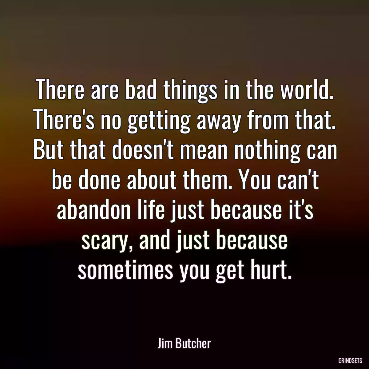 There are bad things in the world. There\'s no getting away from that. But that doesn\'t mean nothing can be done about them. You can\'t abandon life just because it\'s scary, and just because sometimes you get hurt.