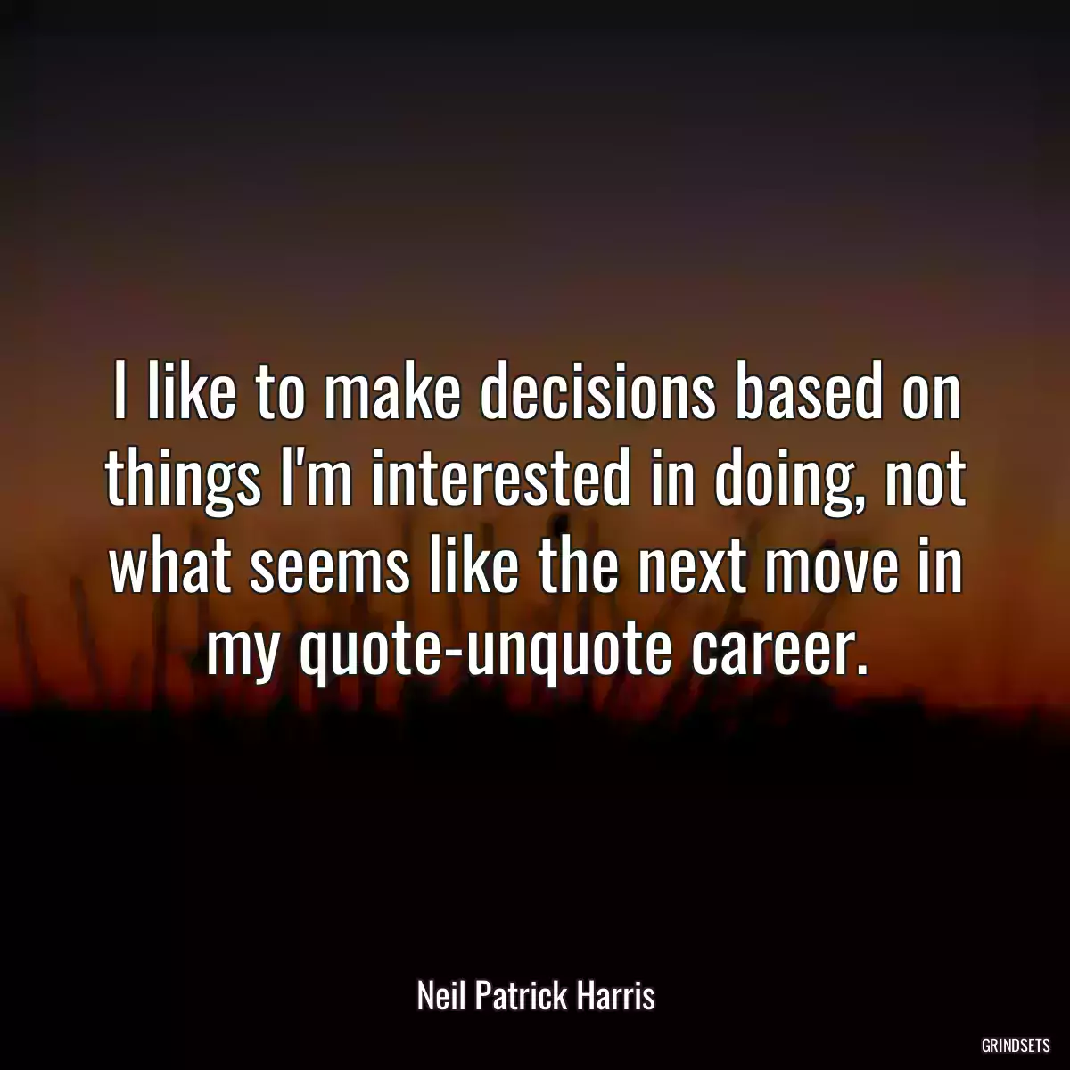 I like to make decisions based on things I\'m interested in doing, not what seems like the next move in my quote-unquote career.