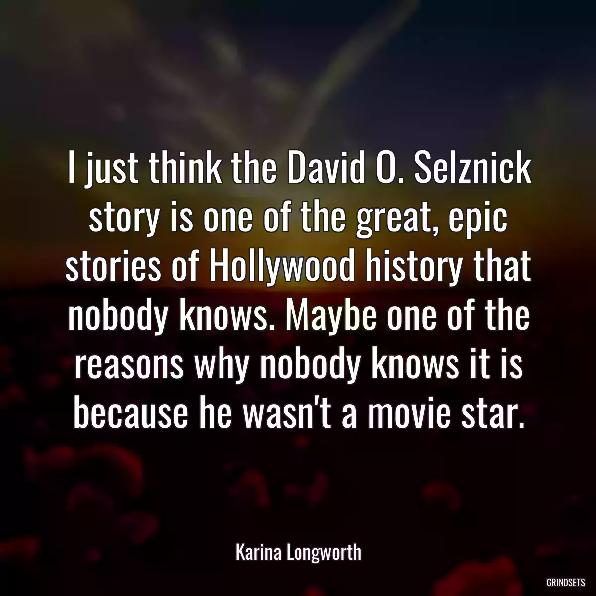 I just think the David O. Selznick story is one of the great, epic stories of Hollywood history that nobody knows. Maybe one of the reasons why nobody knows it is because he wasn\'t a movie star.