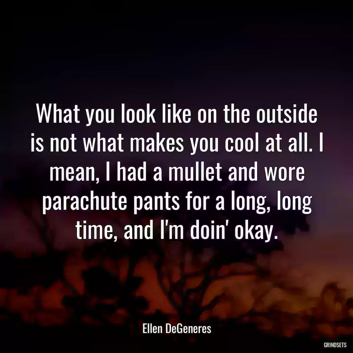 What you look like on the outside is not what makes you cool at all. I mean, I had a mullet and wore parachute pants for a long, long time, and I\'m doin\' okay.