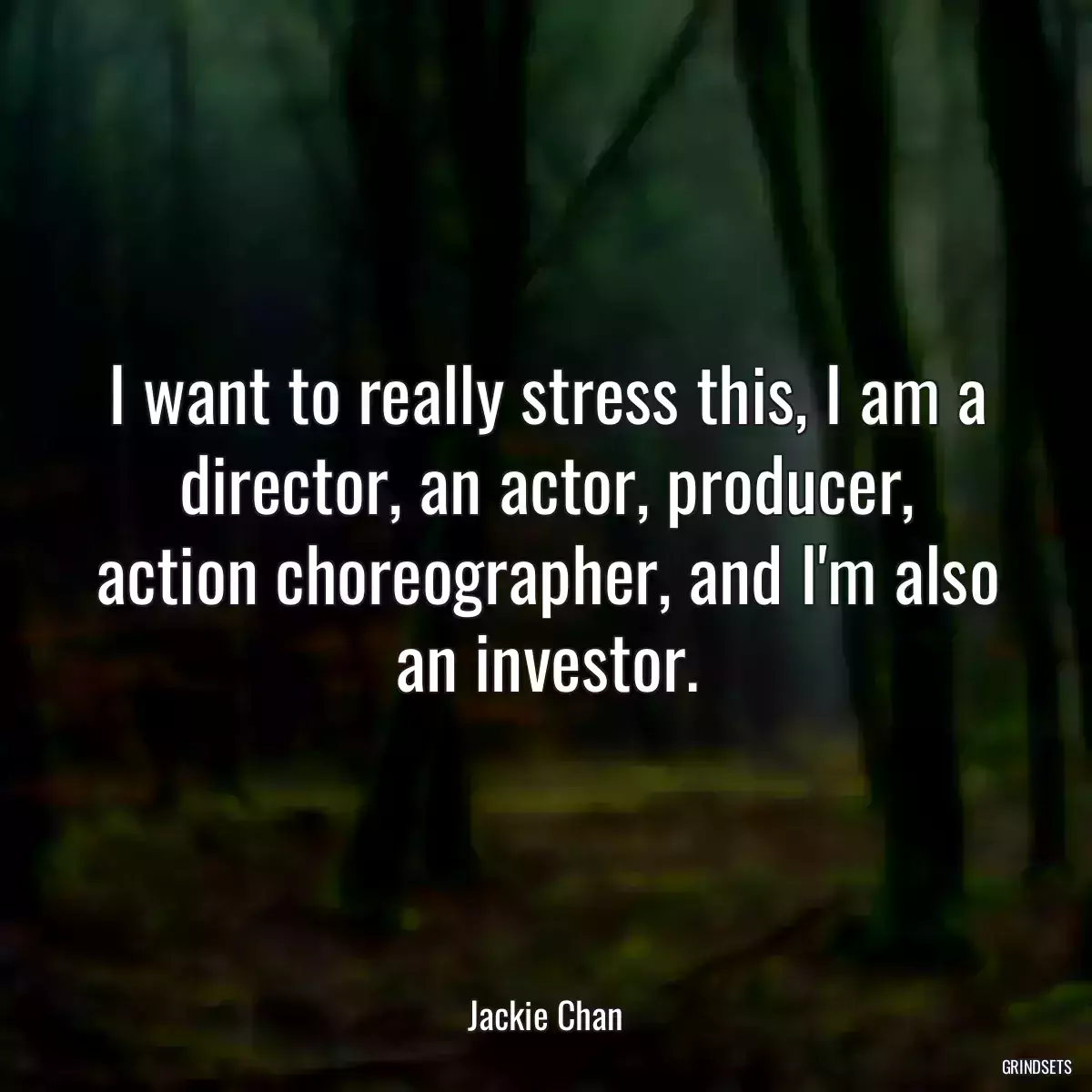 I want to really stress this, I am a director, an actor, producer, action choreographer, and I\'m also an investor.