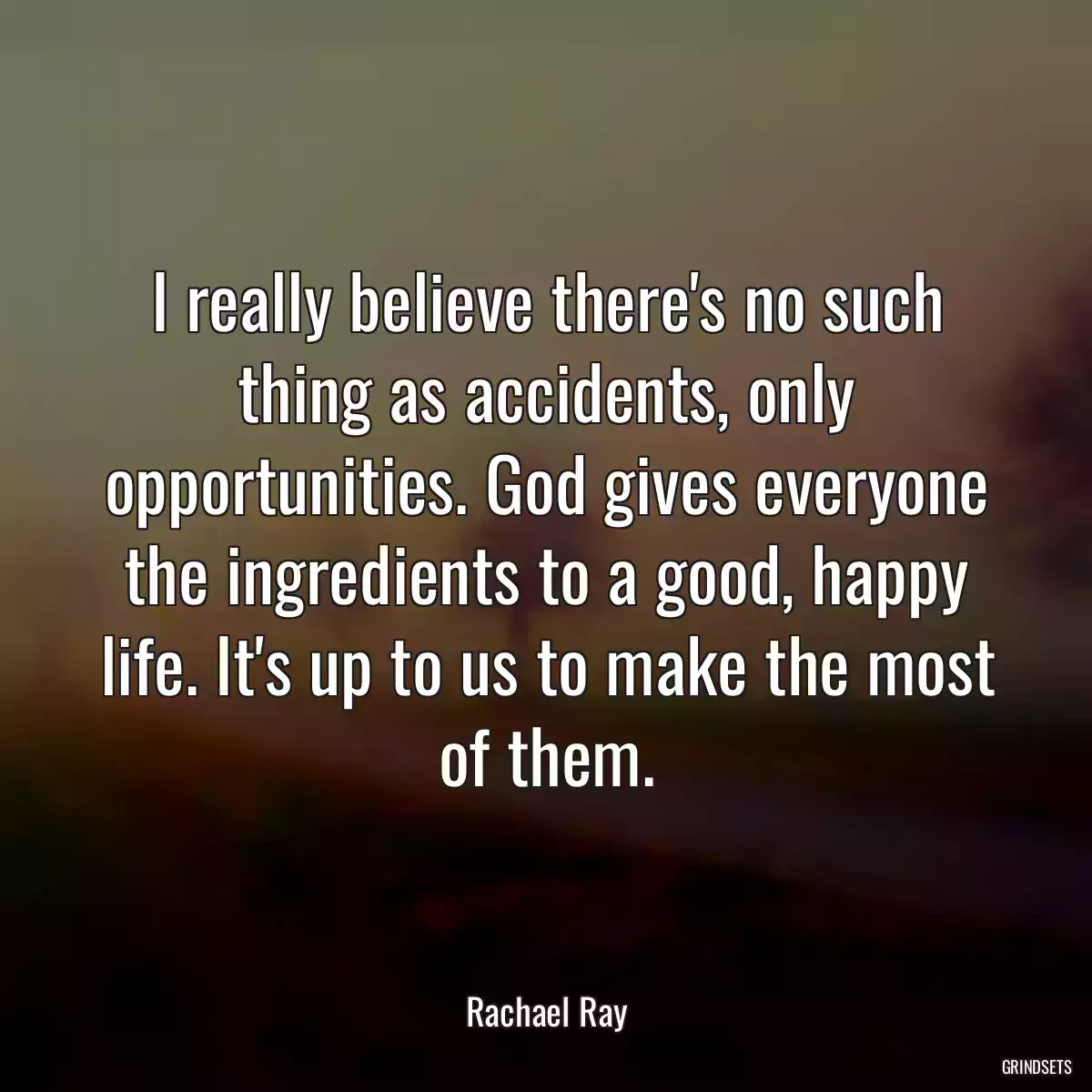 I really believe there\'s no such thing as accidents, only opportunities. God gives everyone the ingredients to a good, happy life. It\'s up to us to make the most of them.