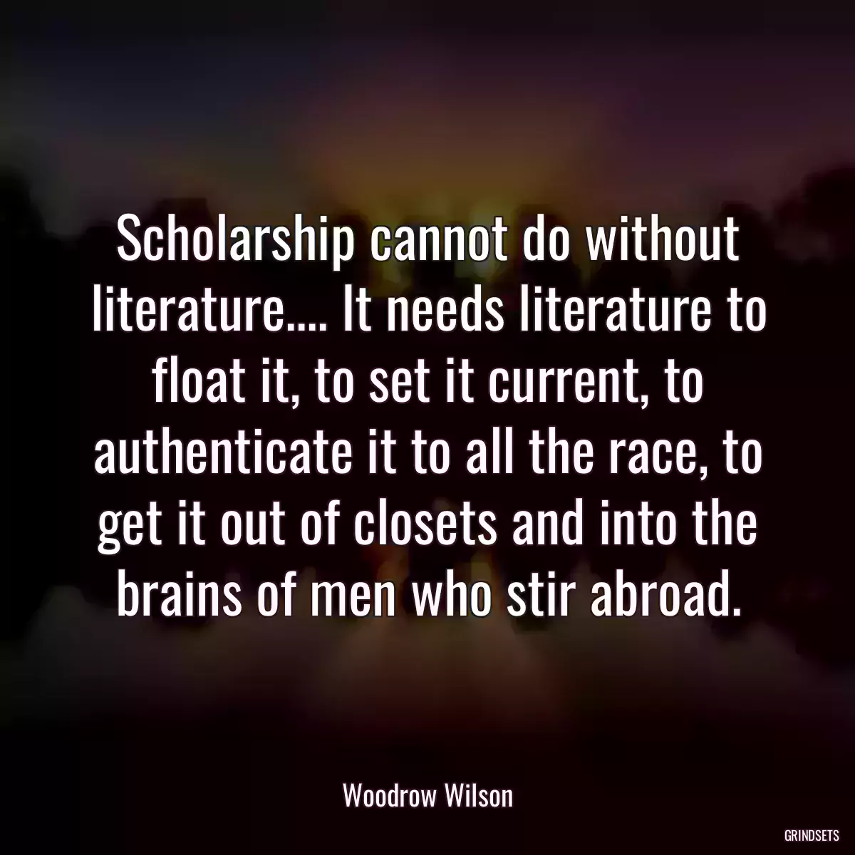 Scholarship cannot do without literature.... It needs literature to float it, to set it current, to authenticate it to all the race, to get it out of closets and into the brains of men who stir abroad.