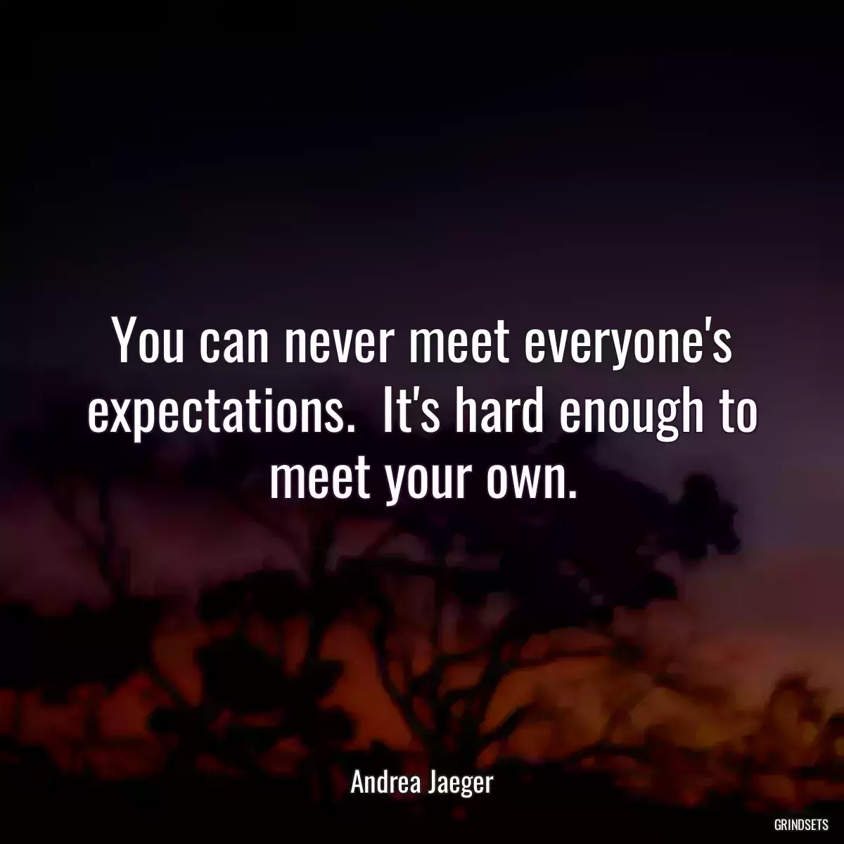 You can never meet everyone\'s expectations.  It\'s hard enough to meet your own.