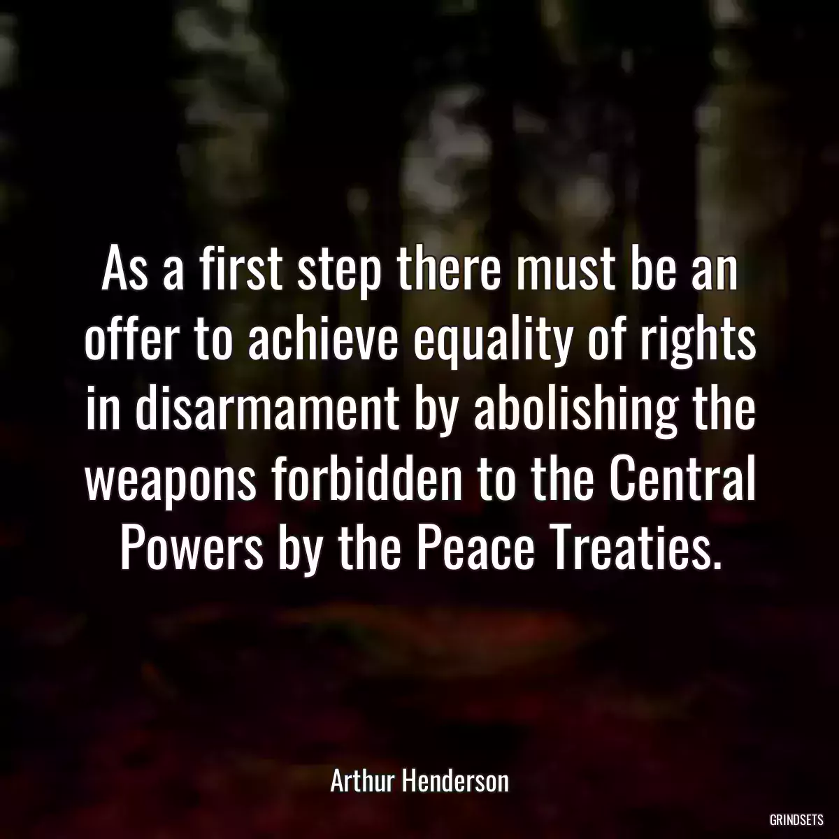 As a first step there must be an offer to achieve equality of rights in disarmament by abolishing the weapons forbidden to the Central Powers by the Peace Treaties.