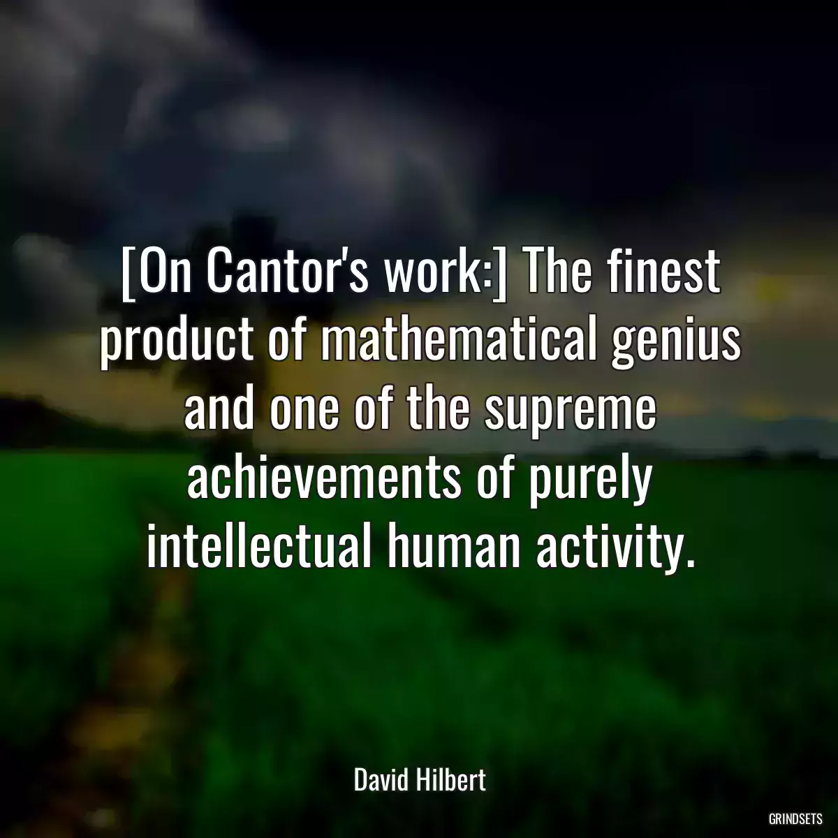 [On Cantor\'s work:] The finest product of mathematical genius and one of the supreme achievements of purely intellectual human activity.