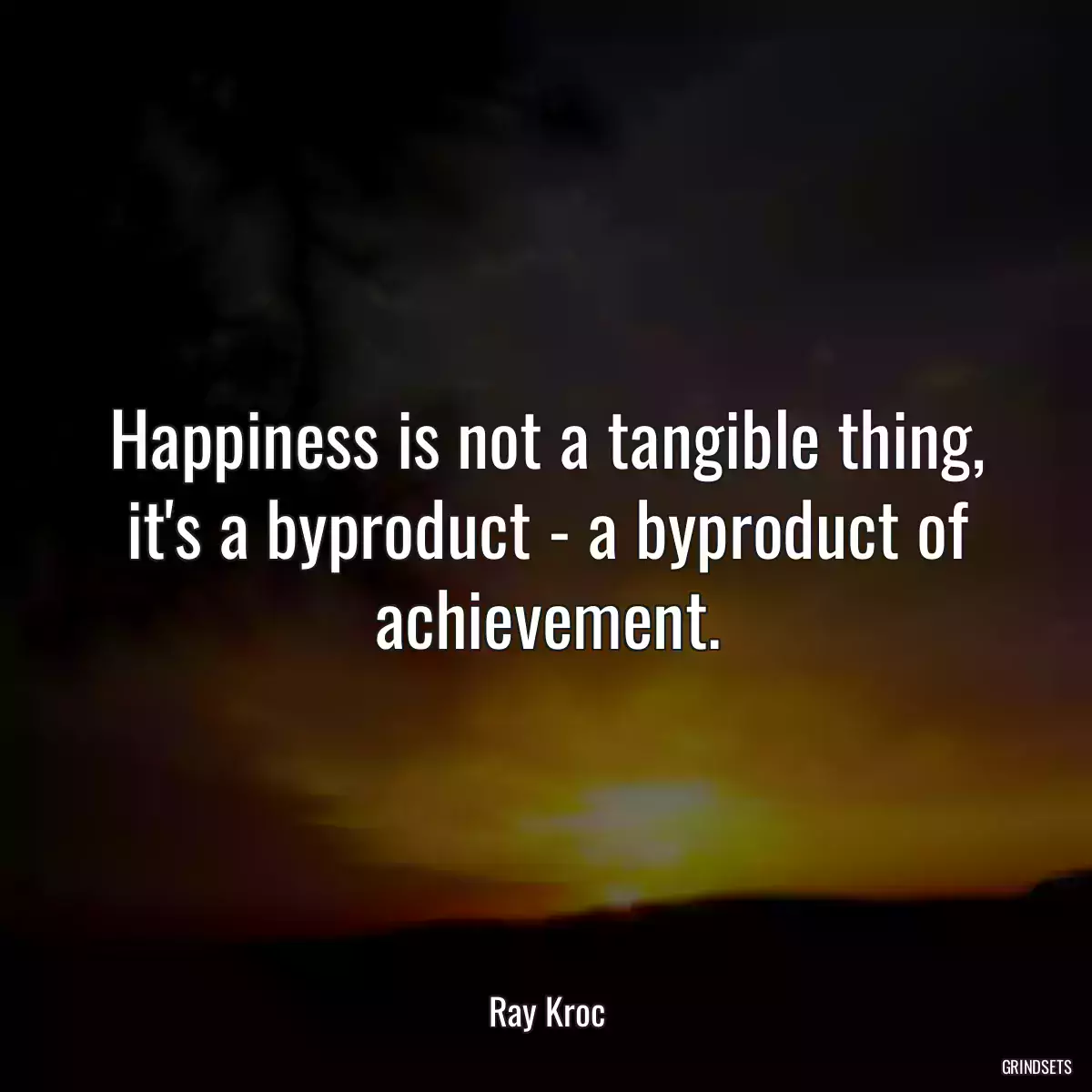 Happiness is not a tangible thing, it\'s a byproduct - a byproduct of achievement.