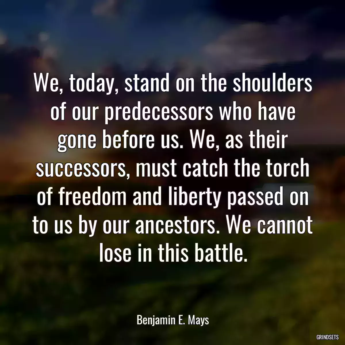 We, today, stand on the shoulders of our predecessors who have gone before us. We, as their successors, must catch the torch of freedom and liberty passed on to us by our ancestors. We cannot lose in this battle.