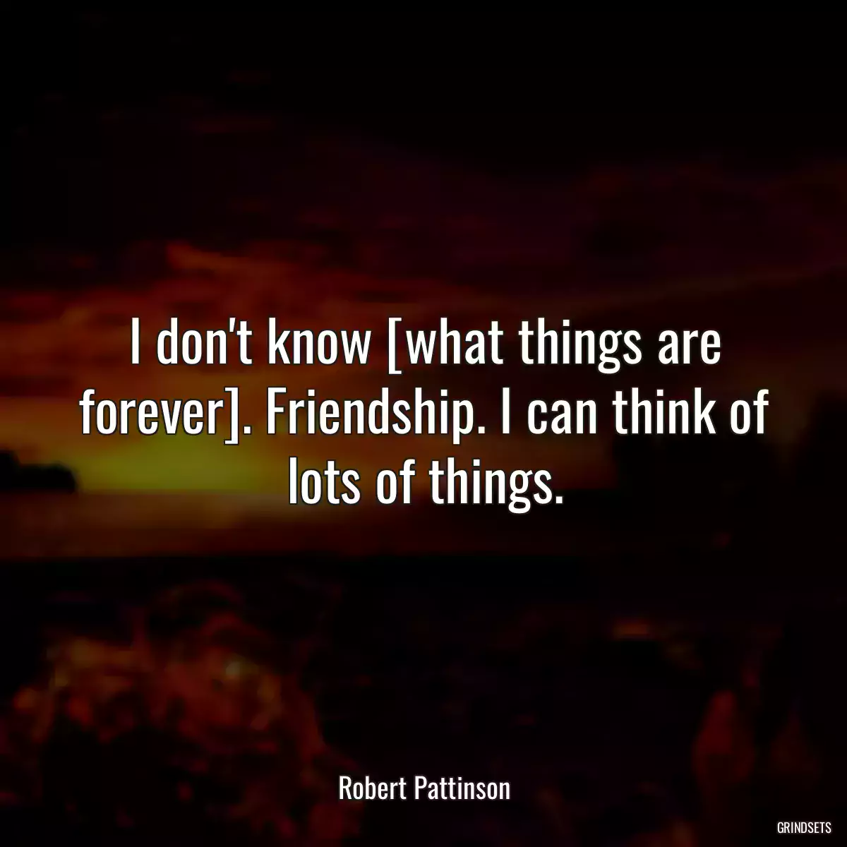 I don\'t know [what things are forever]. Friendship. I can think of lots of things.