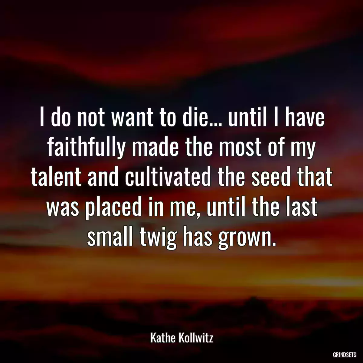 I do not want to die... until I have faithfully made the most of my talent and cultivated the seed that was placed in me, until the last small twig has grown.