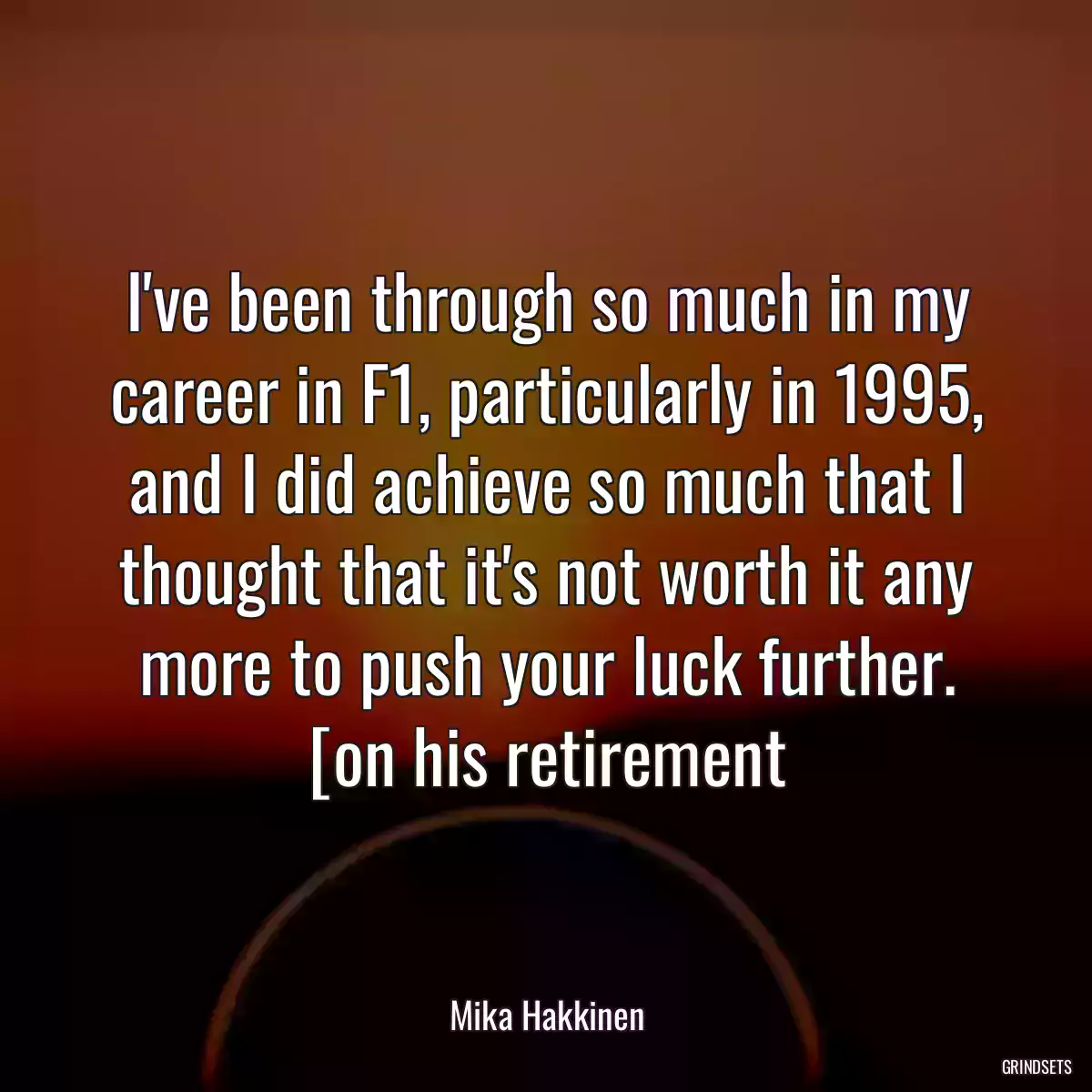 I\'ve been through so much in my career in F1, particularly in 1995, and I did achieve so much that I thought that it\'s not worth it any more to push your luck further. [on his retirement