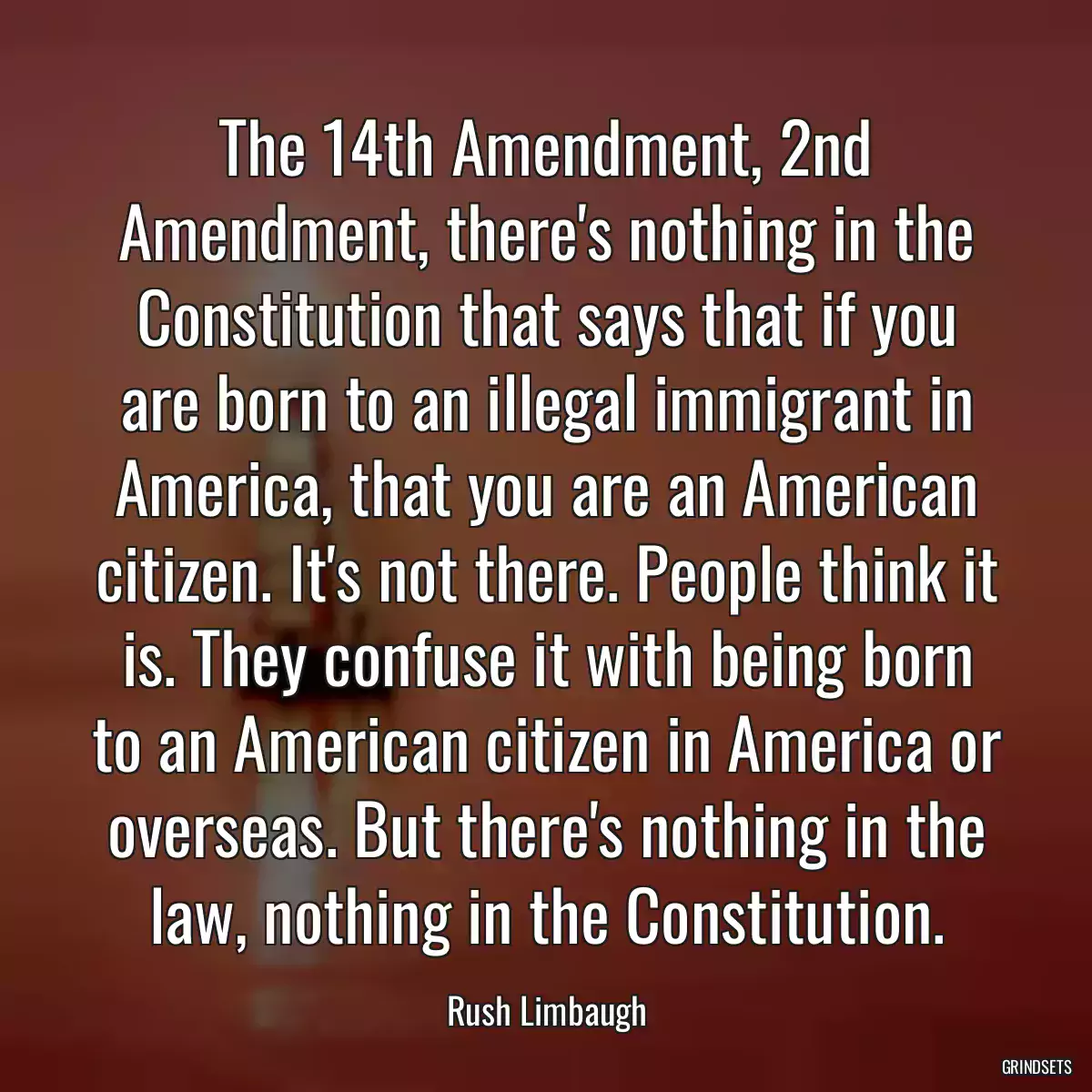 The 14th Amendment, 2nd Amendment, there\'s nothing in the Constitution that says that if you are born to an illegal immigrant in America, that you are an American citizen. It\'s not there. People think it is. They confuse it with being born to an American citizen in America or overseas. But there\'s nothing in the law, nothing in the Constitution.