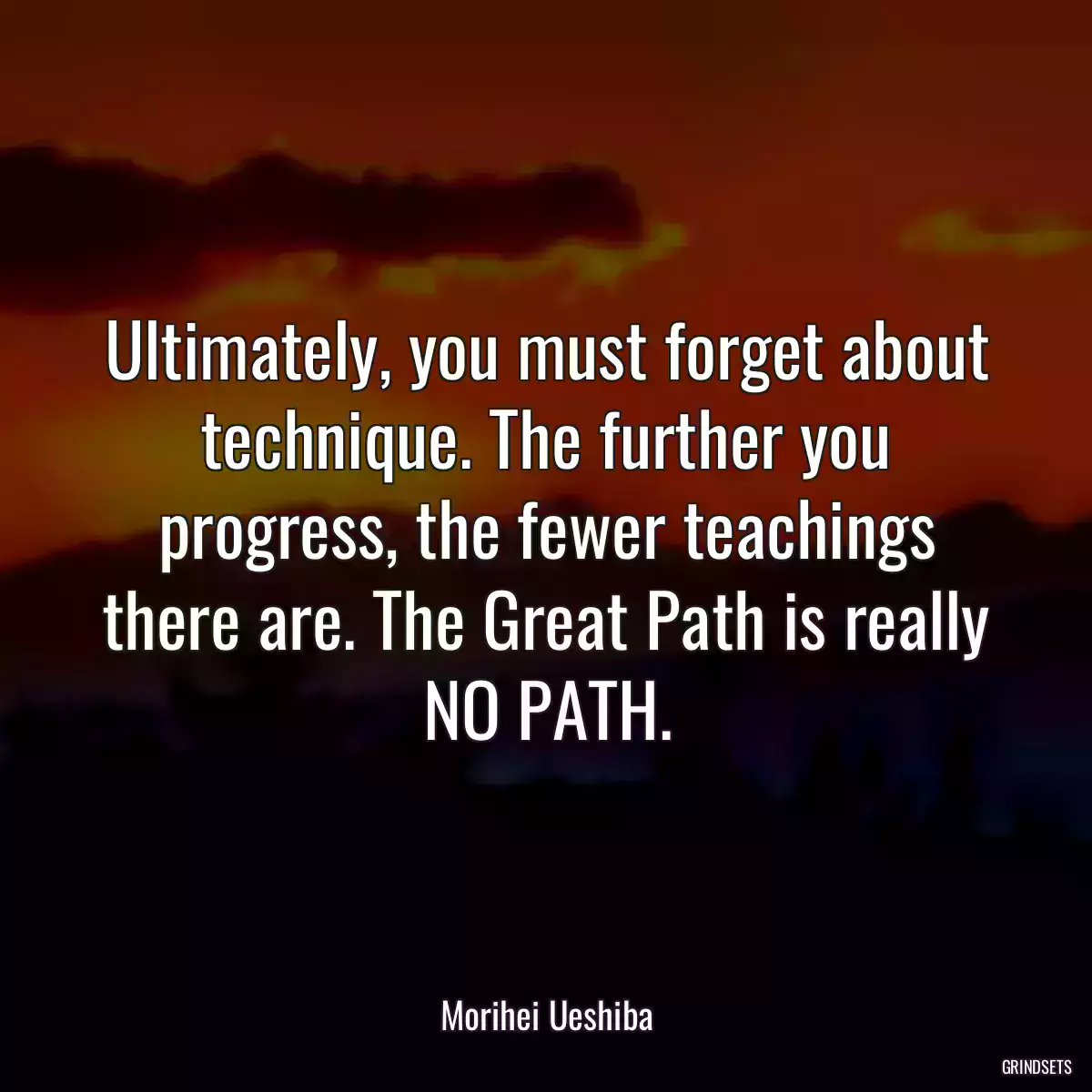 Ultimately, you must forget about technique. The further you progress, the fewer teachings there are. The Great Path is really NO PATH.