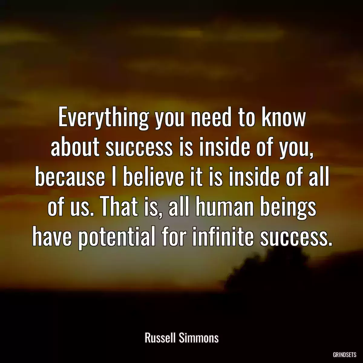 Everything you need to know about success is inside of you, because I believe it is inside of all of us. That is, all human beings have potential for infinite success.