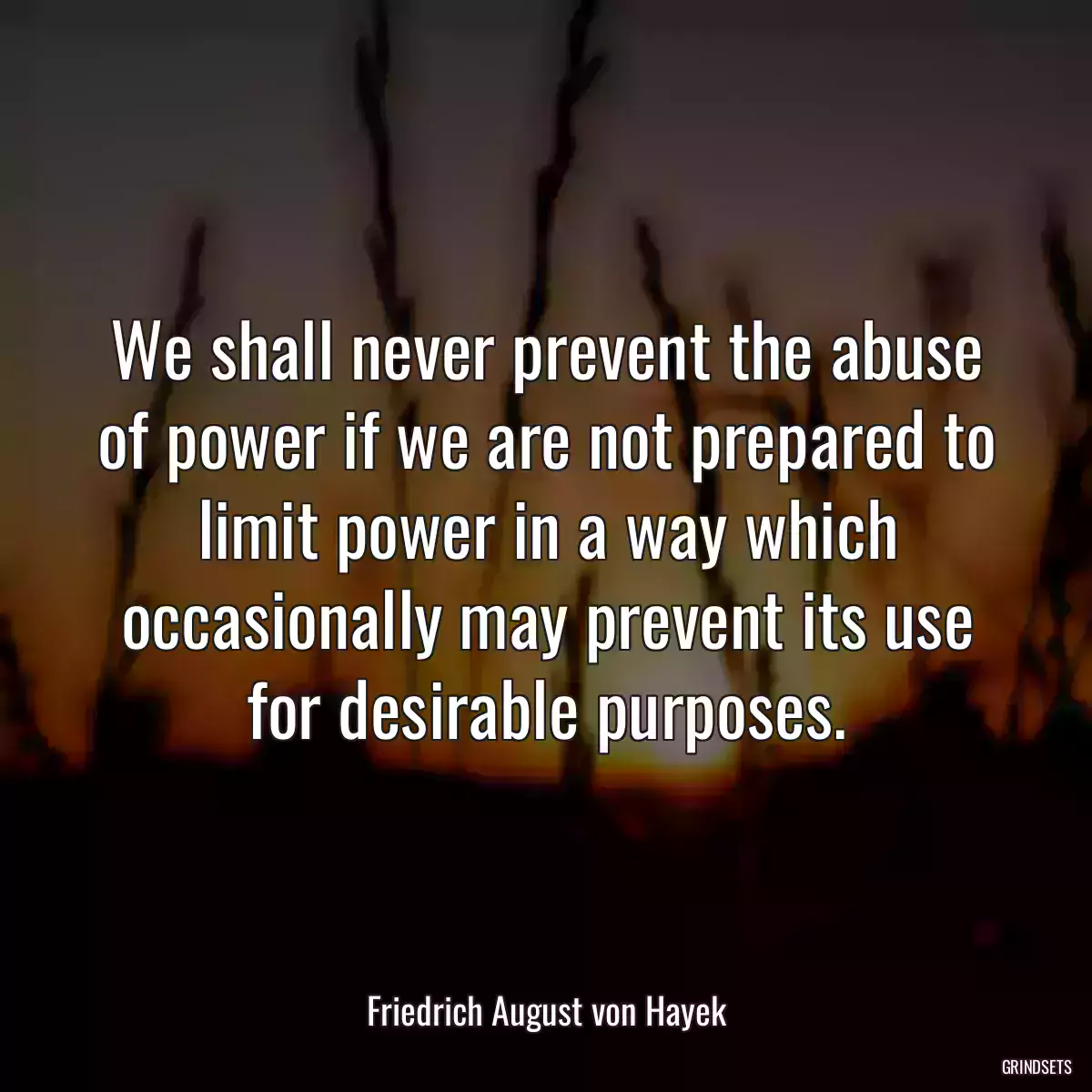 We shall never prevent the abuse of power if we are not prepared to limit power in a way which occasionally may prevent its use for desirable purposes.