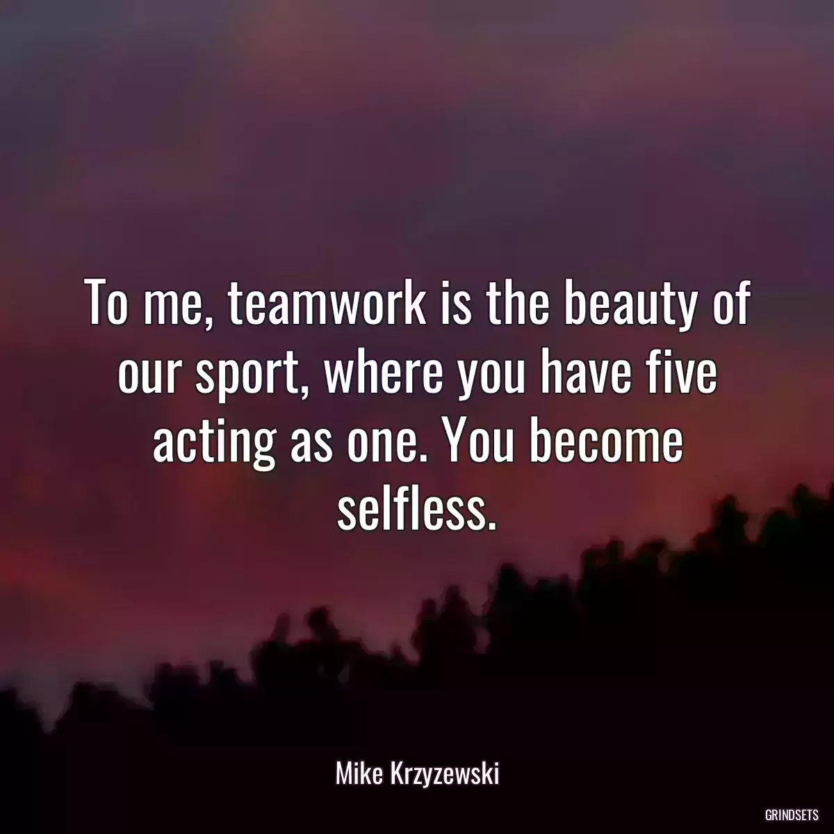 To me, teamwork is the beauty of our sport, where you have five acting as one. You become selfless.