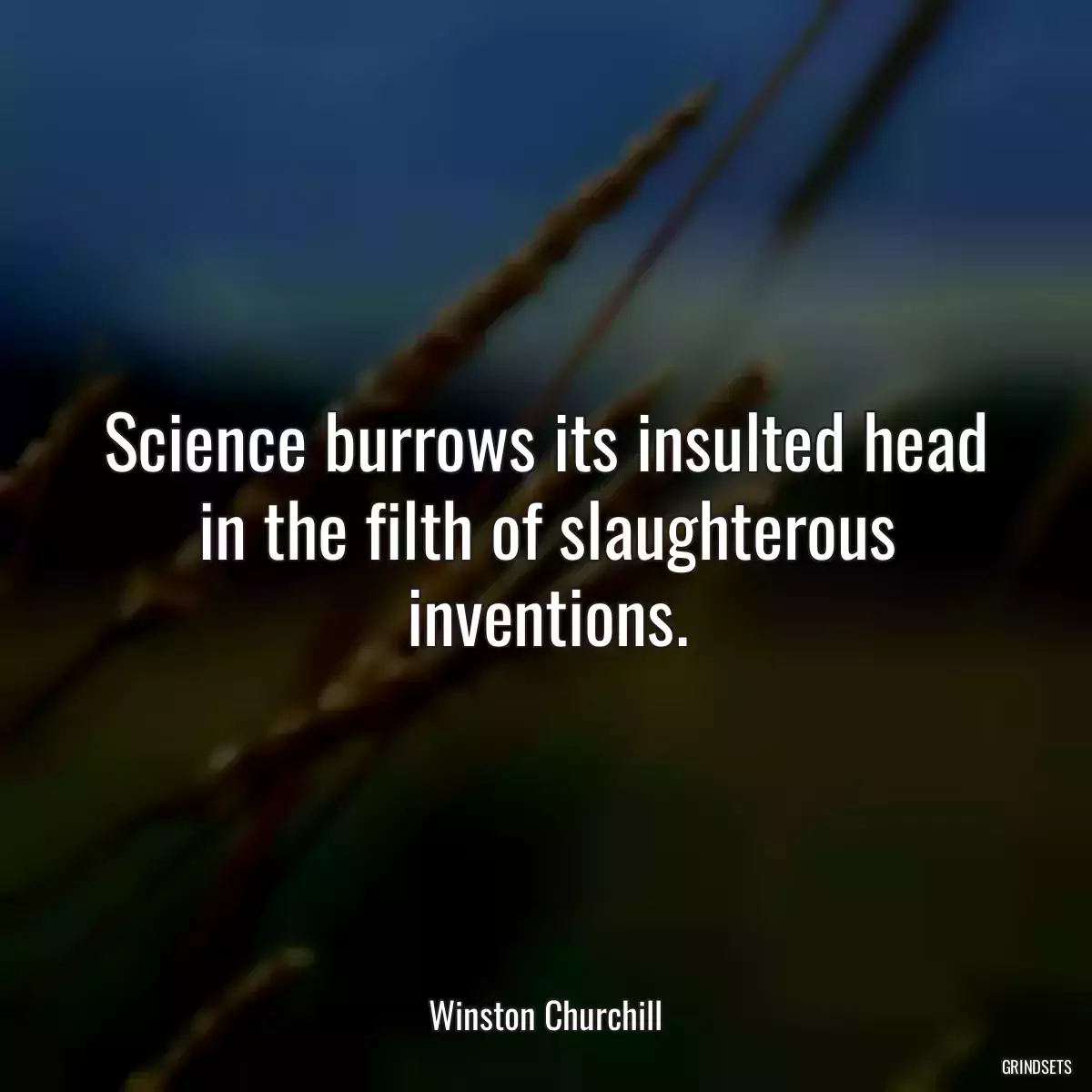 Science burrows its insulted head in the filth of slaughterous inventions.