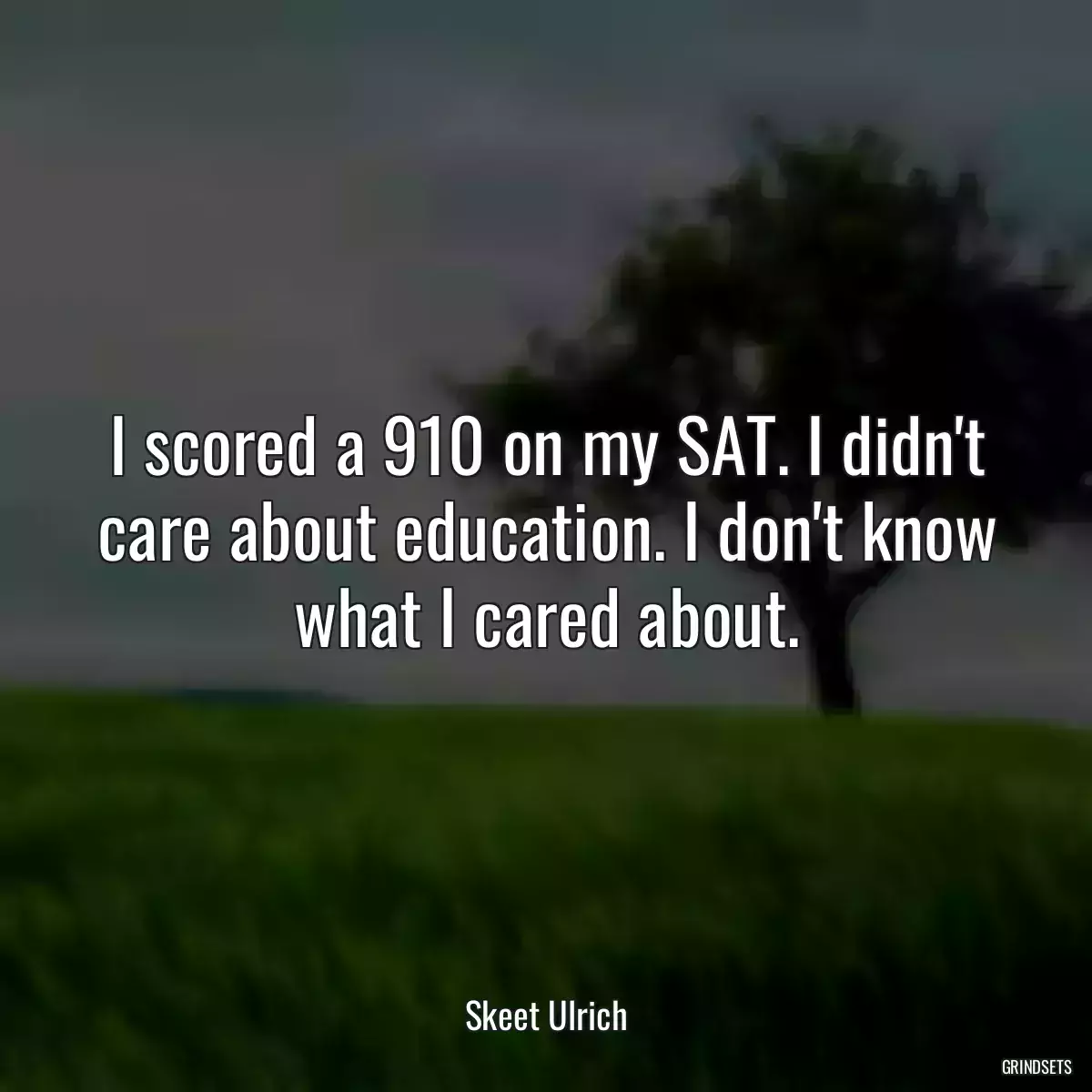 I scored a 910 on my SAT. I didn\'t care about education. I don\'t know what I cared about.