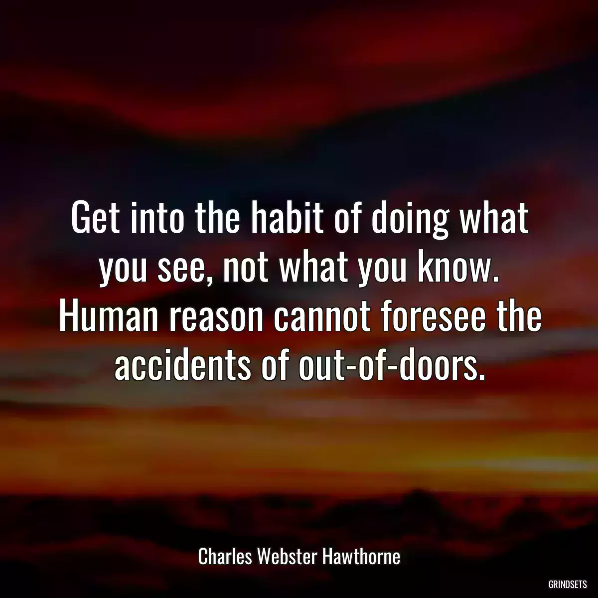 Get into the habit of doing what you see, not what you know. Human reason cannot foresee the accidents of out-of-doors.