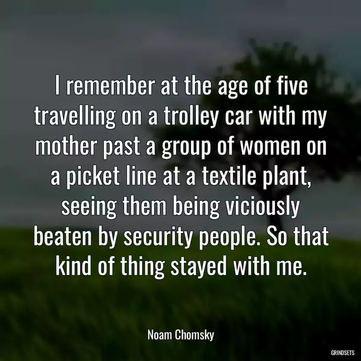 I remember at the age of five travelling on a trolley car with my mother past a group of women on a picket line at a textile plant, seeing them being viciously beaten by security people. So that kind of thing stayed with me.